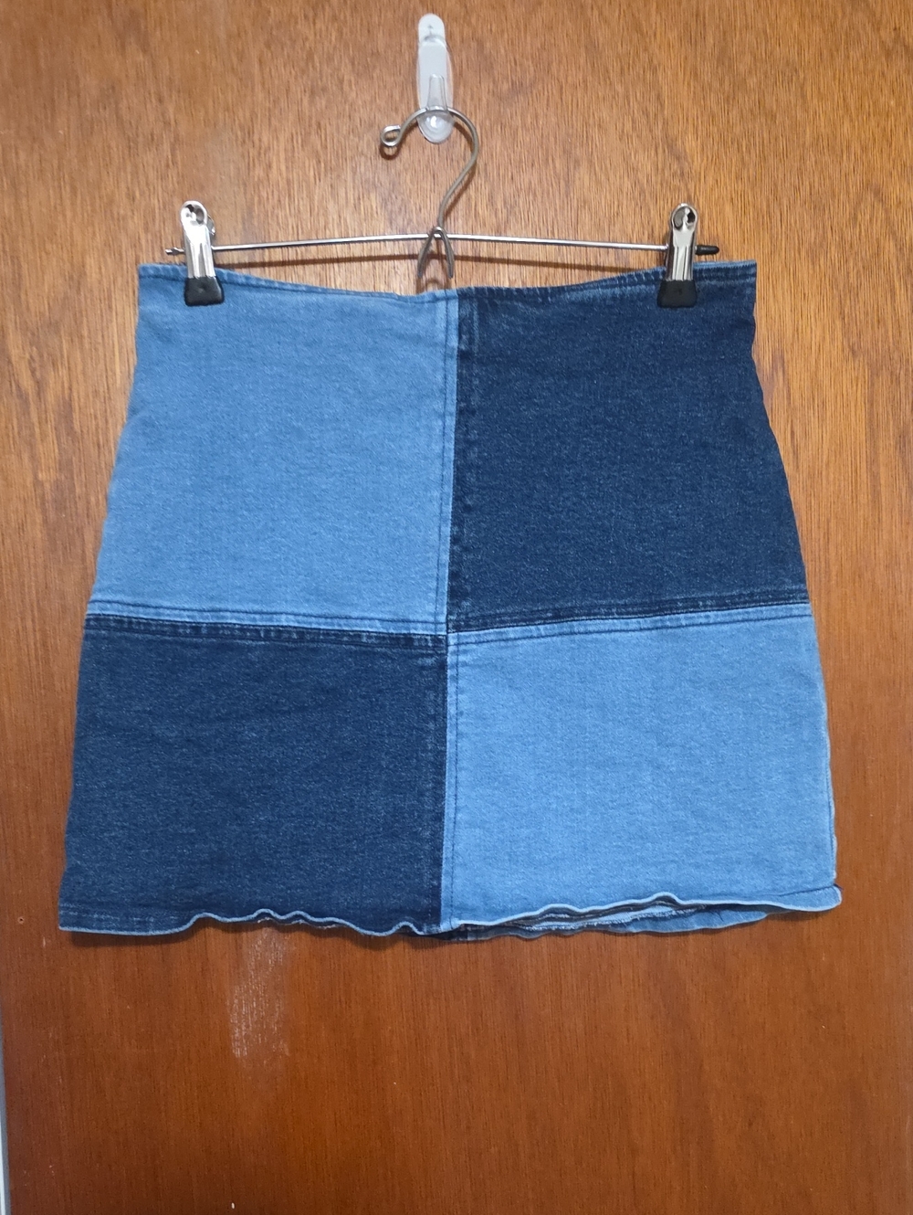 Tinseltown Two-Tone Patchwork Denim Mini Skirt - Light & Dark Blue